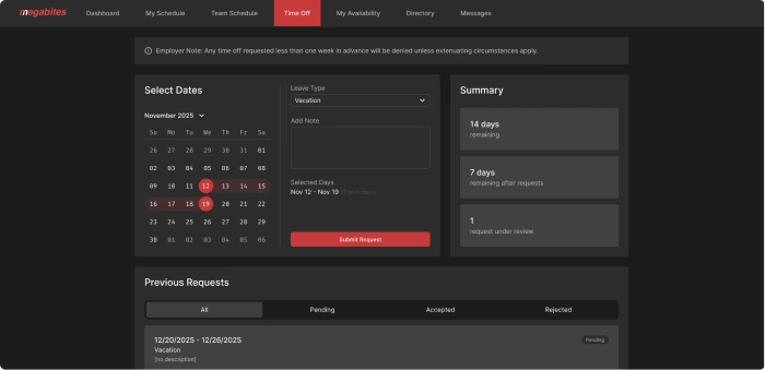 this is step 2 of a simple tutorial for how our application works. shows the desktop time off view